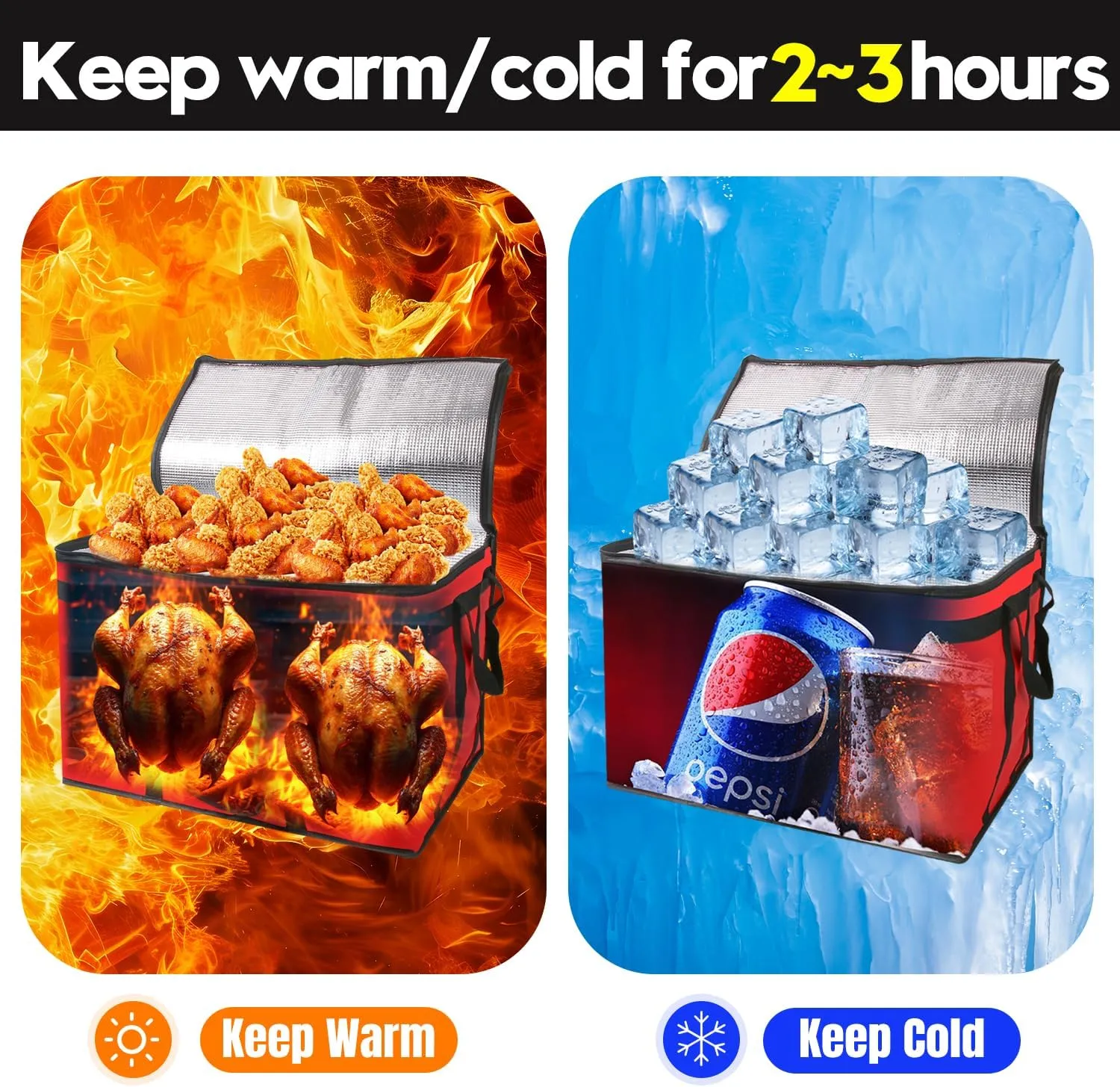 1 Pack Insulated Food Delivery Bag Black Pizza Delivery Bags for Hot & Cold Food, Large Capacity Reusable Warming Bag Catering Cooler Bag for Party