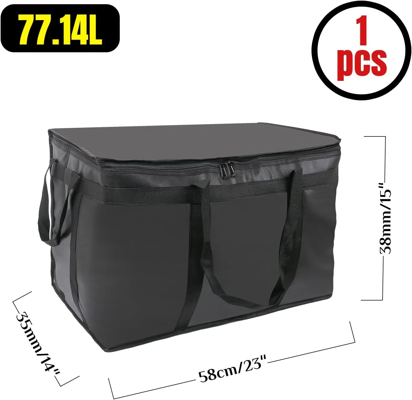 1 Pack Insulated Food Delivery Bag Black Pizza Delivery Bags for Hot & Cold Food, Large Capacity Reusable Warming Bag Catering Cooler Bag for Party