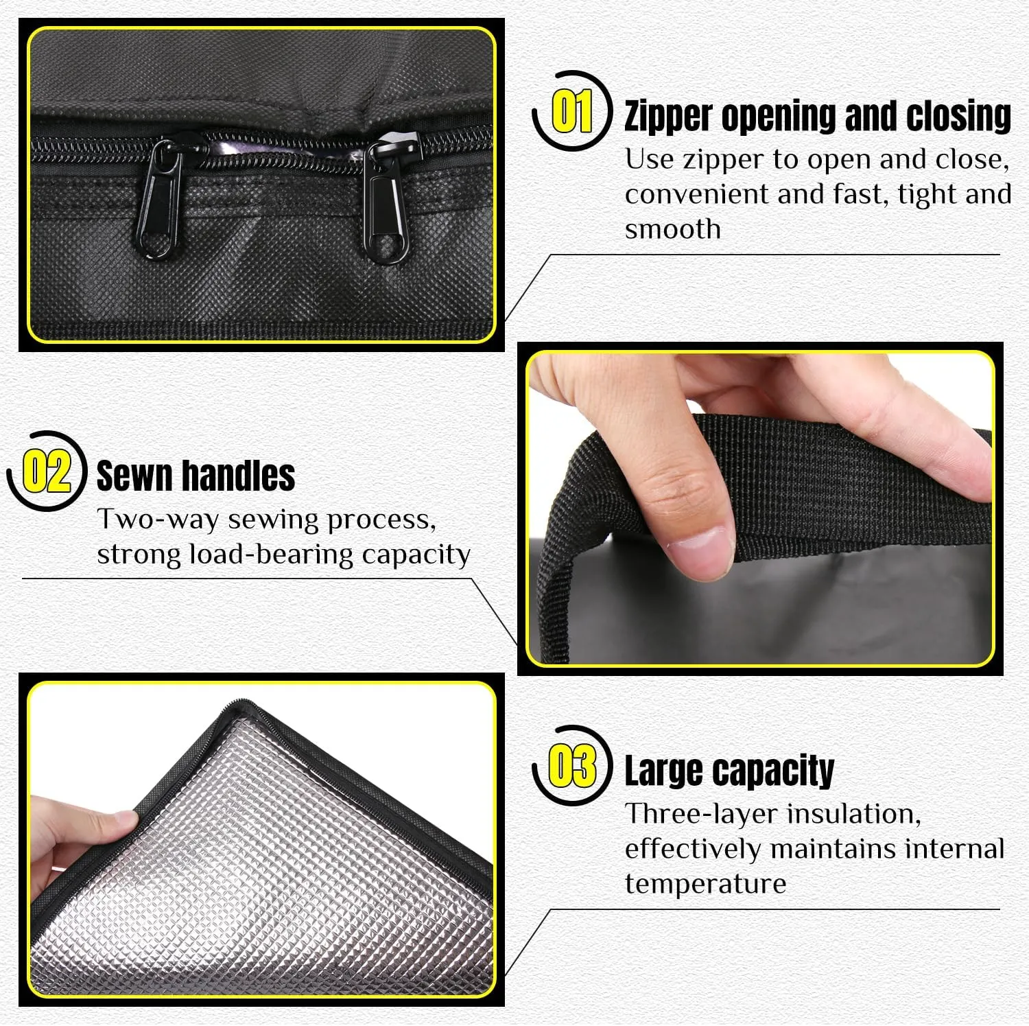 1 Pack Insulated Food Delivery Bag Black Pizza Delivery Bags for Hot & Cold Food, Large Capacity Reusable Warming Bag Catering Cooler Bag for Party