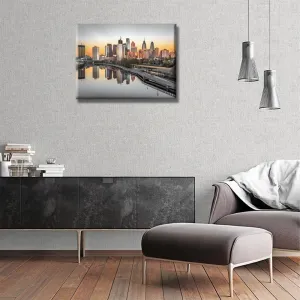 1 Panel Canvas Wall Art - Schuylkill River Night Scene Black and White Philadelphia Cityscape for Living Room Decor - City Skyline Paintings Framed Ready to Hang 12x16 Inch