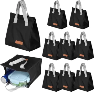 10 Pack Insulated Lunch Bags Bulk - Reusable Leakproof Lunch Tote with Aluminum Foil, Large Lunch Box Container for Women & Men, Office, School, Work, Beach, Travel - Black