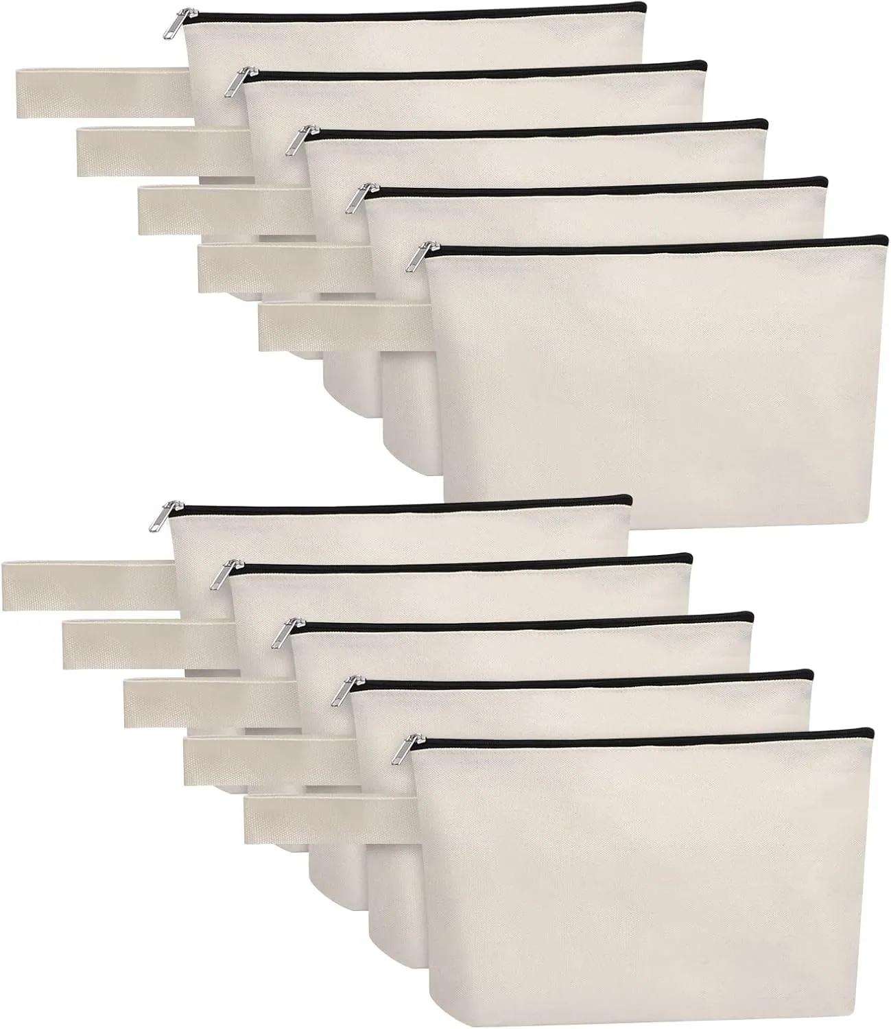 10 Pieces Cotton Canvas Makeup Bag with Bottom, Multi Purpose Cosmetic Bag with Zipper MN-WB07 Wb07