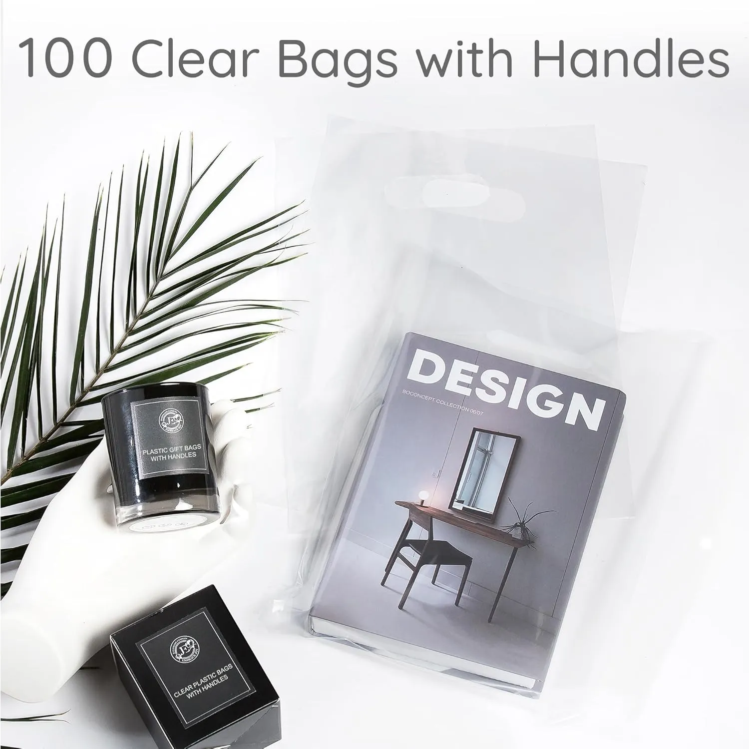 100 Clear Plastic Bags With Handles 9"x12" Perfect for Merchandise And Retail 1.5Mil Thick Clear Gift Bags With Handles