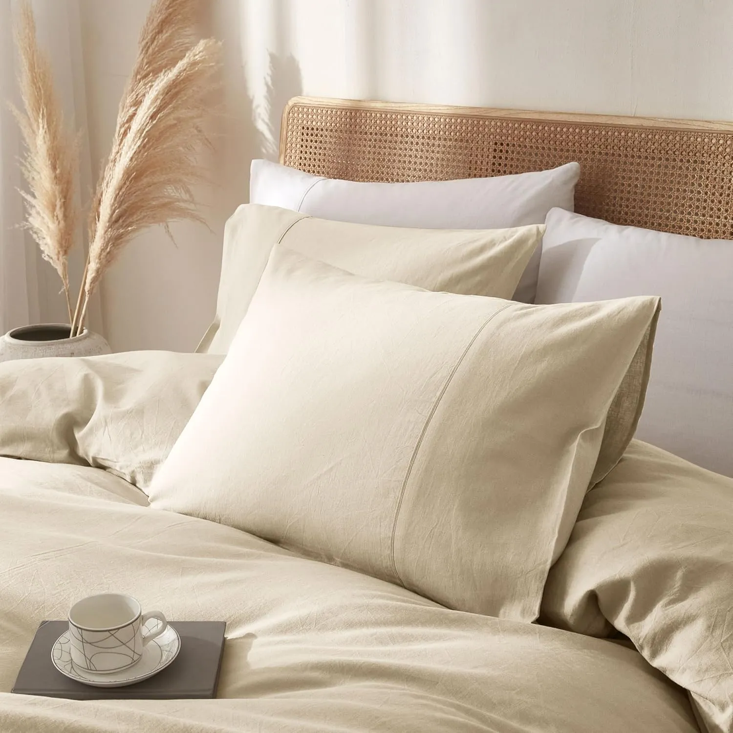 100% Linen Duvet Cover, Pure French Flax Linen Duvet Cover King, Breathable Soft Durable Luxury with 8 Corner Ties and Zipper Closure - Nature Linen 3 Pieces (1 Duvet Cover 2 Pillowcases)