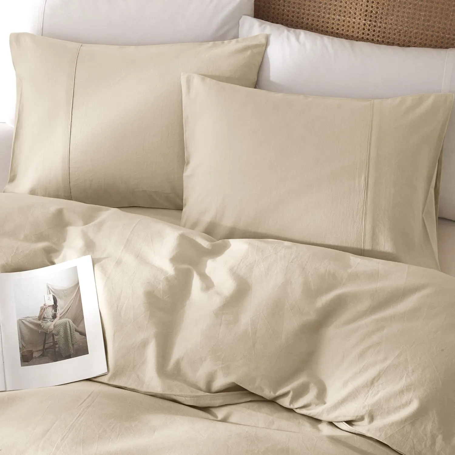100% Linen Duvet Cover, Pure French Flax Linen Duvet Cover King, Breathable Soft Durable Luxury with 8 Corner Ties and Zipper Closure - Nature Linen 3 Pieces (1 Duvet Cover 2 Pillowcases)