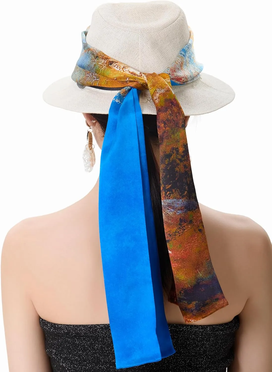 100% Mulberry Silk Double-Sided Dual Print Long Neck Scarf Hair Wrap Handbag Handle Ribbon Gift Wrapped for Women