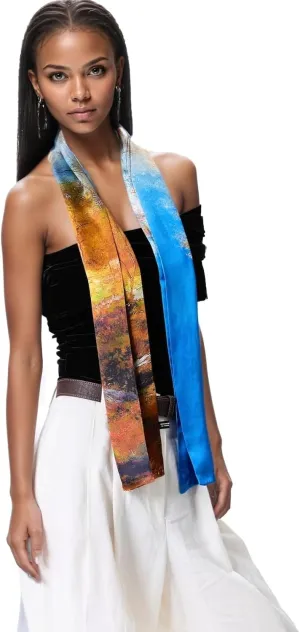 100% Mulberry Silk Double-Sided Dual Print Long Neck Scarf Hair Wrap Handbag Handle Ribbon Gift Wrapped for Women