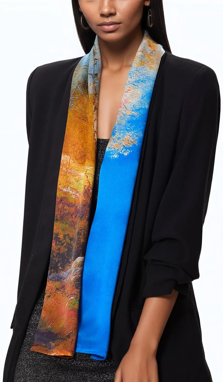 100% Mulberry Silk Double-Sided Dual Print Long Neck Scarf Hair Wrap Handbag Handle Ribbon Gift Wrapped for Women