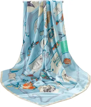 100% Mulberry Silk Scarf 43 Inches Large Square Wrap for Hair Night Sleeping Scarf With Gift Packed (Print label drawing)