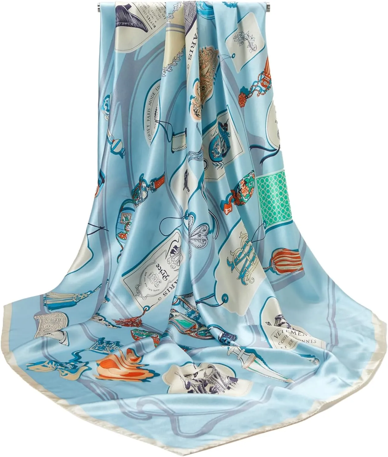 100% Mulberry Silk Scarf 43 Inches Large Square Wrap for Hair Night Sleeping Scarf With Gift Packed (Print label drawing)
