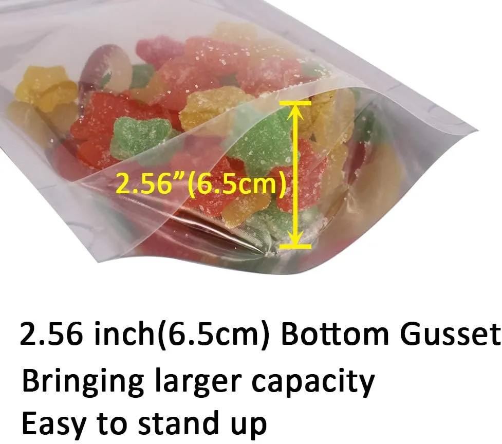 100 Pack 6.7 x 9.45 Inch Stand Up Pouch Bags Zipper Mylar Bags Clear Front with Aluminum Foil Back Reusable Food Storage Bags for Multipurpose with Gusset Bottom(5.5mil Thickness)