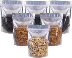 100 Pack 6.7 x 9.45 Inch Stand Up Pouch Bags Zipper Mylar Bags Clear Front with Aluminum Foil Back Reusable Food Storage Bags for Multipurpose with Gusset Bottom(5.5mil Thickness)