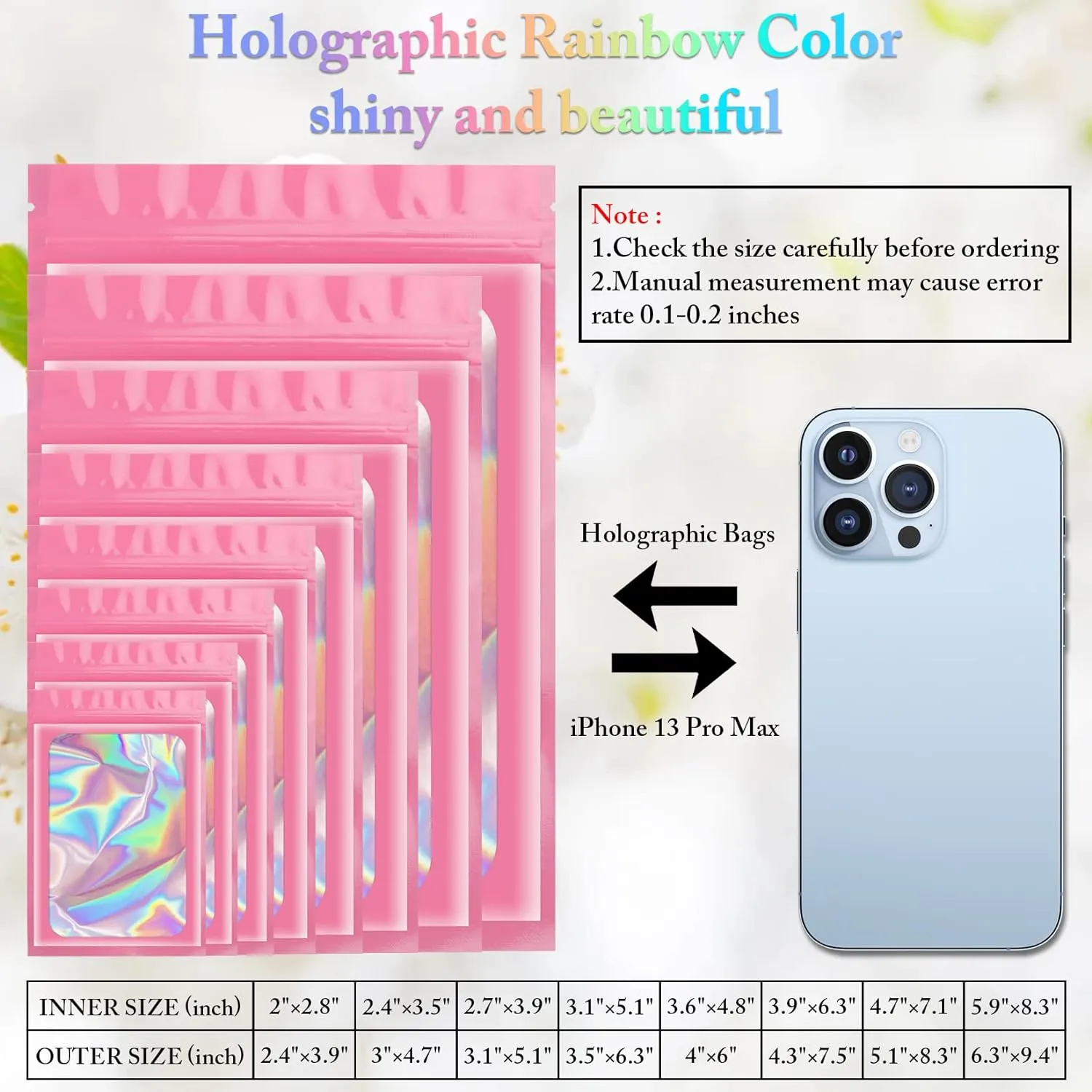 100 Pack Holographic Bags,Smell Proof Packaging Bags, Clear Window Resealable Odor Foil Pouch Mylar Bags for Food Storage and Lipgloss, Jewelry Lash (Pink, 4 x 6 Inch)