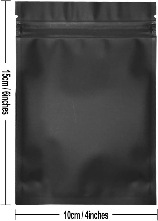 100 Pack Mylar Bags 4 x 6 Inch Resealable Smell Proof Bags Foil Pouch Bag Flat Bag Matte Black