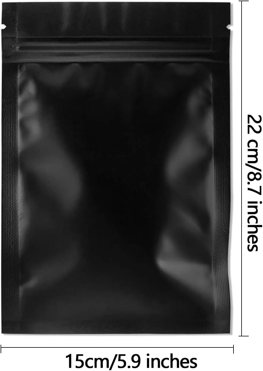100 Pack Smell Proof Bags 5.9 x 8.7 Inch Resealable Mylar Bags Foil Pouch Flat Bag with Clear Window Black