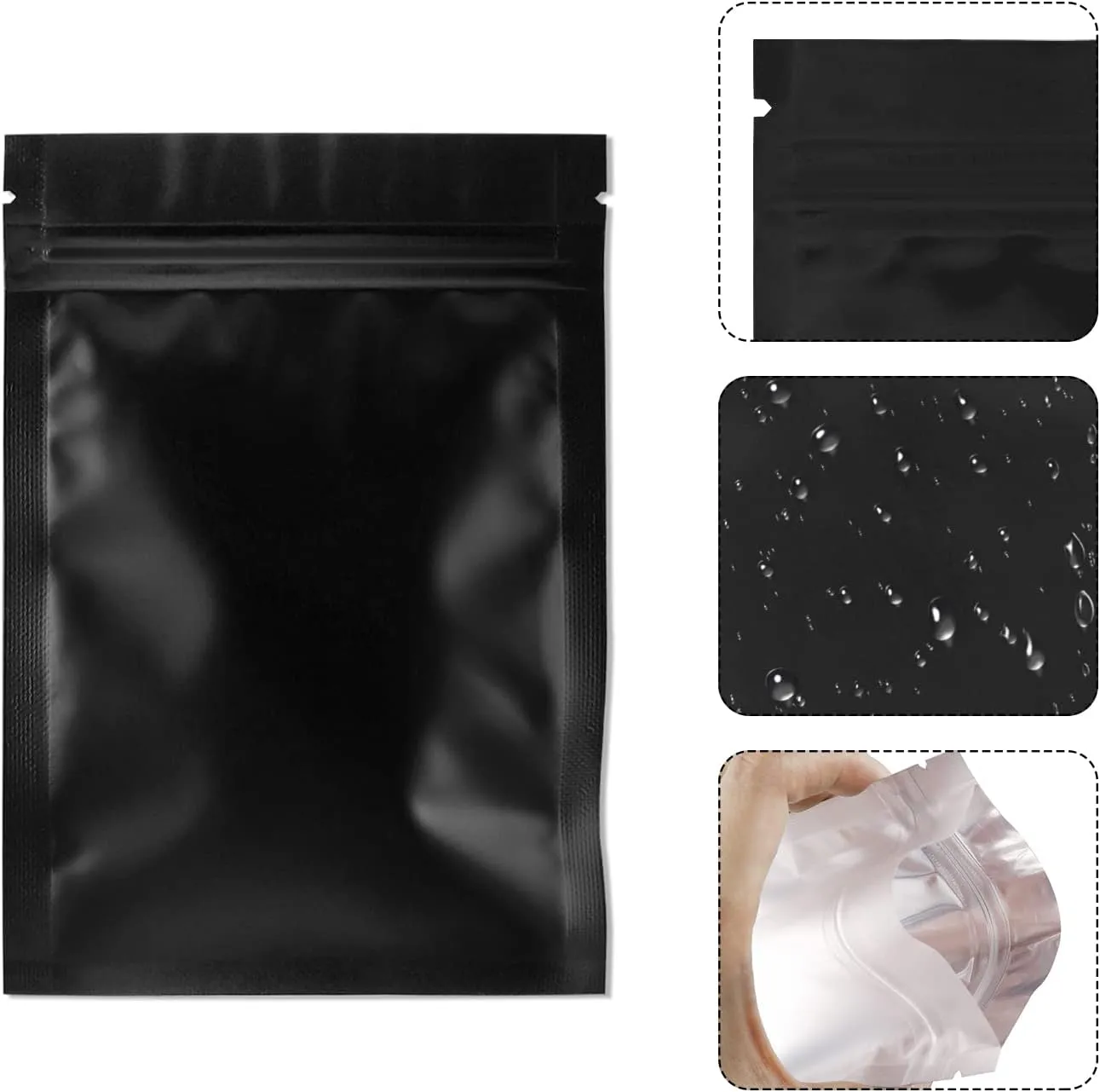 100 Pack Smell Proof Bags 5.9 x 8.7 Inch Resealable Mylar Bags Foil Pouch Flat Bag with Clear Window Black