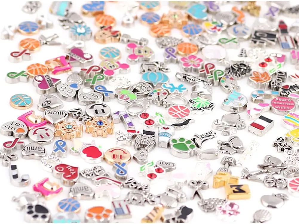100 Pcs Floating Charms Assorted Mix DIY for Floating Lockets Glass Living Memory Lockets,Random Style