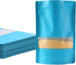 100 Pcs Resealable Bags, Smell Proof Bags with Ziplock and Matter Window, Stand-up Foil Pouch Bags Assorted Sizes (Blue, 5.5“ x 7.8")