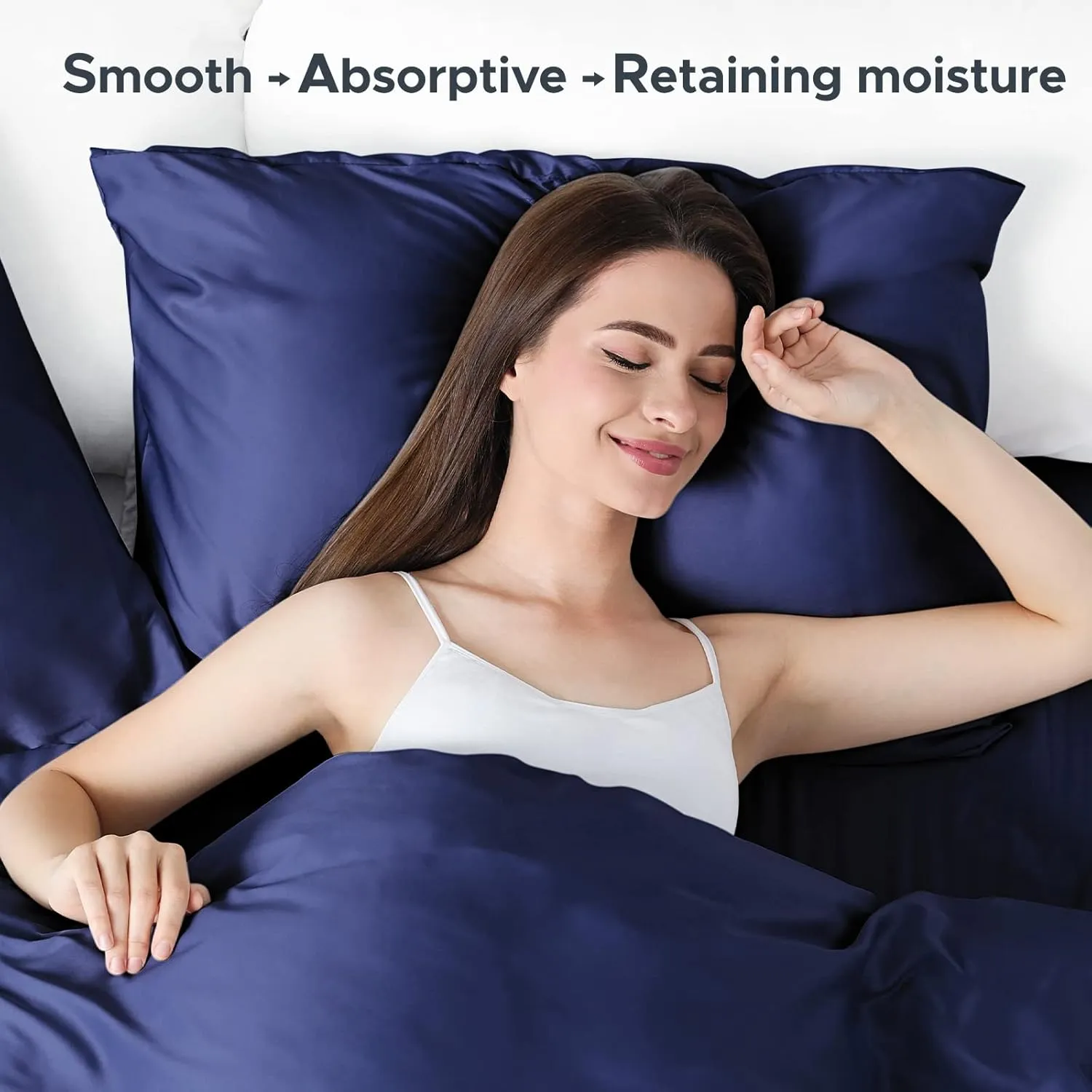 100% Pure Mulberry Silk Pillowcase for Hair and Skin - Allergen Resistant Dual Sides,600 Thread Count Silk Bed Pillow Cases with Hidden Zipper,1pc,Queen Size,Blue