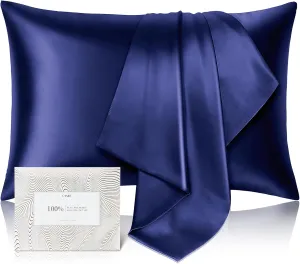 100% Pure Mulberry Silk Pillowcase for Hair and Skin - Allergen Resistant Dual Sides,600 Thread Count Silk Bed Pillow Cases with Hidden Zipper,1pc,Queen Size,Blue