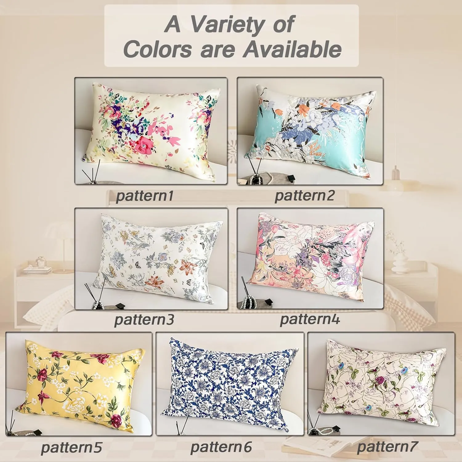 100% Pure Mulberry Silk Pillowcase Queen Size for Hair and Skin,Yellow Real Silk Pillow Cases with Zipper,Soft and Cooling,Both Sides Natural Slip Silk,Floral Print,1pc(20"x30", Pattern5)