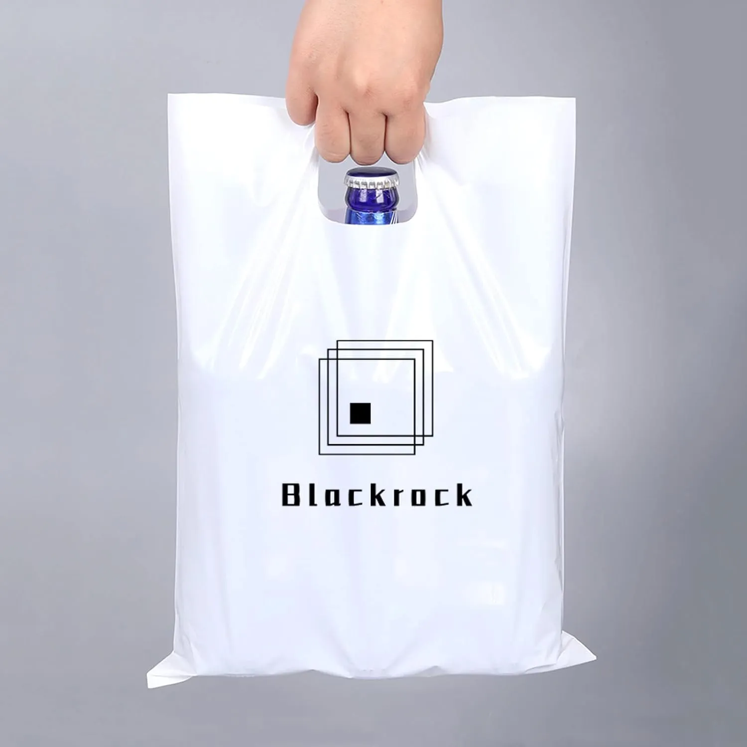 100 SALIFECO Custom Plastic Bags with Logo, 2.36Mil Personalized Shopping Bags with Die Cut Handles, Glossy Gift Bags for Small Business, Boutique, Retail, Trade Shows, Events, Parties (6x8In)