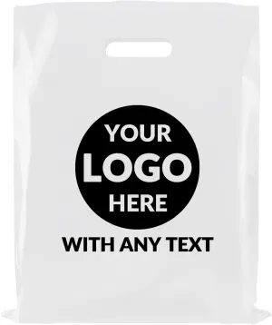 100 SALIFECO Custom Plastic Bags with Logo, 2.36Mil Personalized Shopping Bags with Die Cut Handles, Glossy Gift Bags for Small Business, Boutique, Retail, Trade Shows, Events, Parties (6x8In)