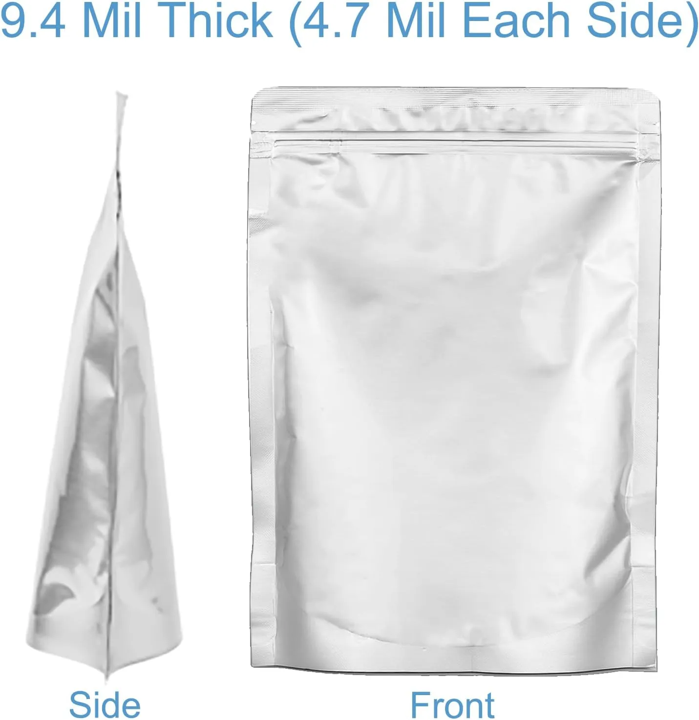100pcs 1 QUART Mylar Bags for Food Storage - Thick 9.4 Mil - 7"x10" Stand-Up Zipper Pouches, Resealable and Heat Sealable Vacuum Sealing Mylar Bags for Long Term Food Storage