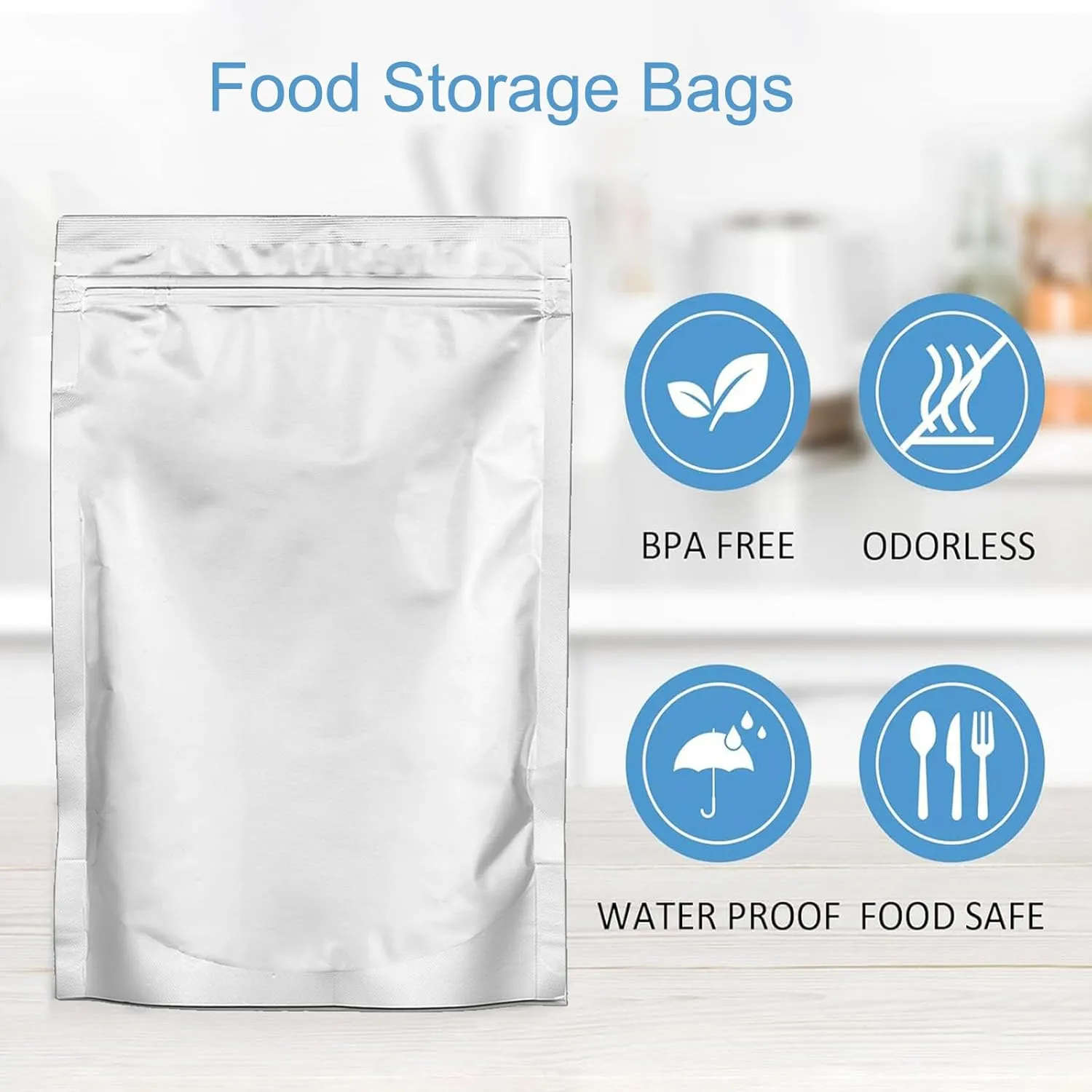 100pcs 1 QUART Mylar Bags for Food Storage - Thick 9.4 Mil - 7"x10" Stand-Up Zipper Pouches, Resealable and Heat Sealable Vacuum Sealing Mylar Bags for Long Term Food Storage