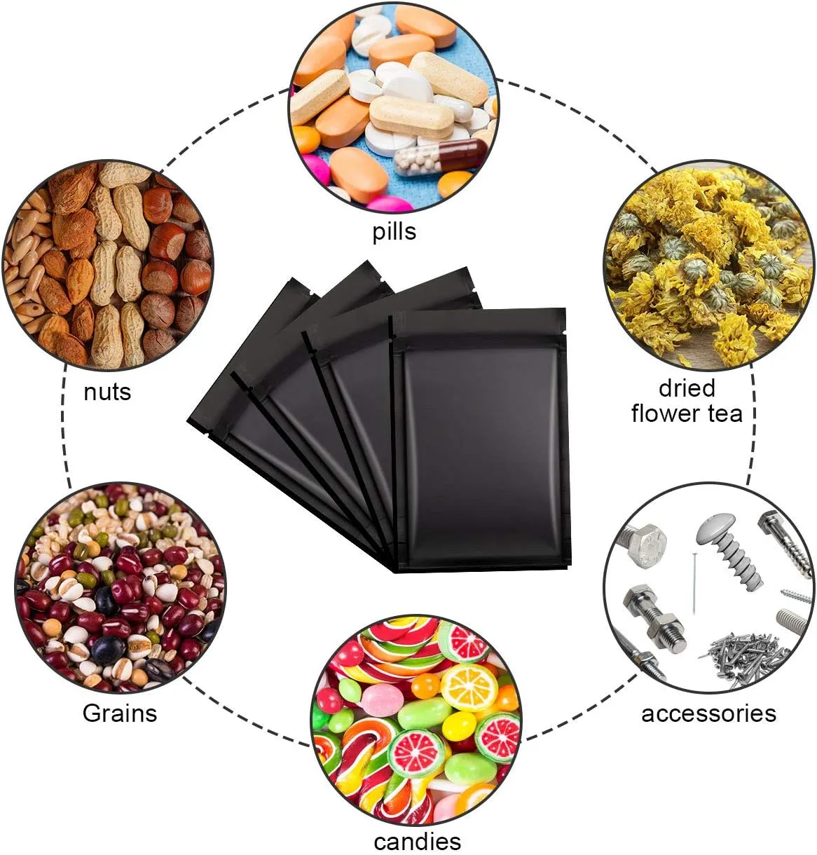 100pcs 5.5"X 7.8" Smell Proof Bags Resealable Mylar Bags Foil Pouch Double-Sided Flat Ziplock Bag Matte Black