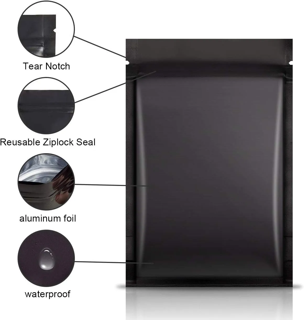 100pcs 5.5"X 7.8" Smell Proof Bags Resealable Mylar Bags Foil Pouch Double-Sided Flat Ziplock Bag Matte Black