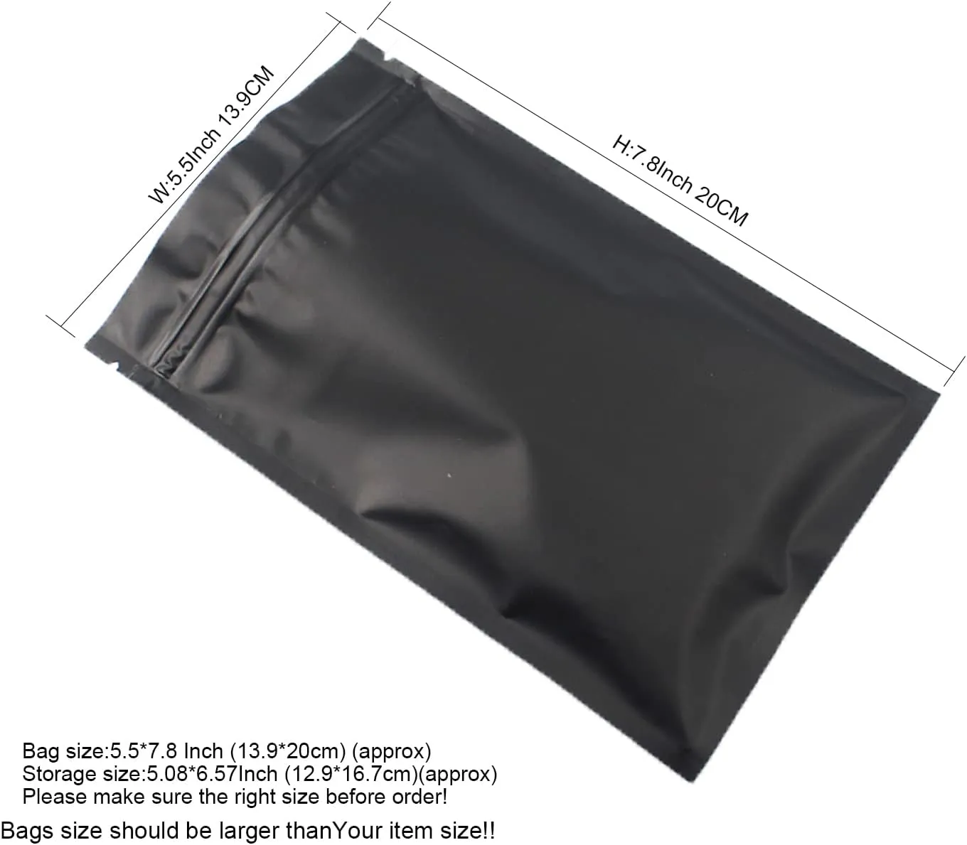 100pcs 5.5"X 7.8" Smell Proof Bags Resealable Mylar Bags Foil Pouch Double-Sided Flat Ziplock Bag Matte Black