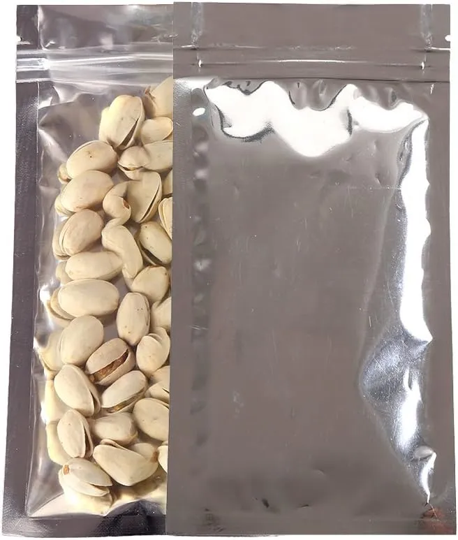 100PCS Clear/Silver Metallic Mylar Foil Flat QuickQlick™ Zip Top Bags 7x13cm (2.7x5.1")
