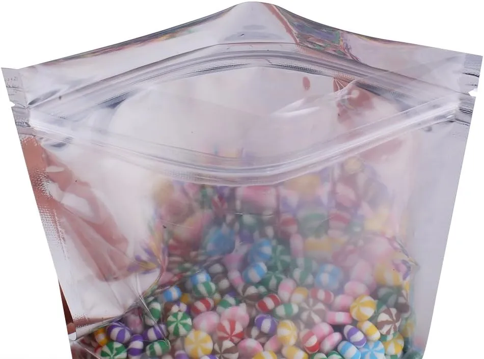 100PCS Clear/Silver Metallic Mylar Foil Flat QuickQlick™ Zip Top Bags 7x13cm (2.7x5.1")