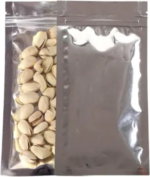 100PCS Clear/Silver Metallic Mylar Foil Flat QuickQlick™ Zip Top Bags 7x13cm (2.7x5.1")
