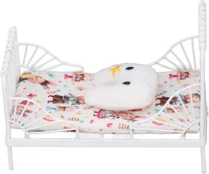 1:12 Scale Dollhouse Bed, Mini Bed Set Decorative Pillow Metal Frame Miniature Bed Dollhouse Furniture Miniature Dollhouse Decor White