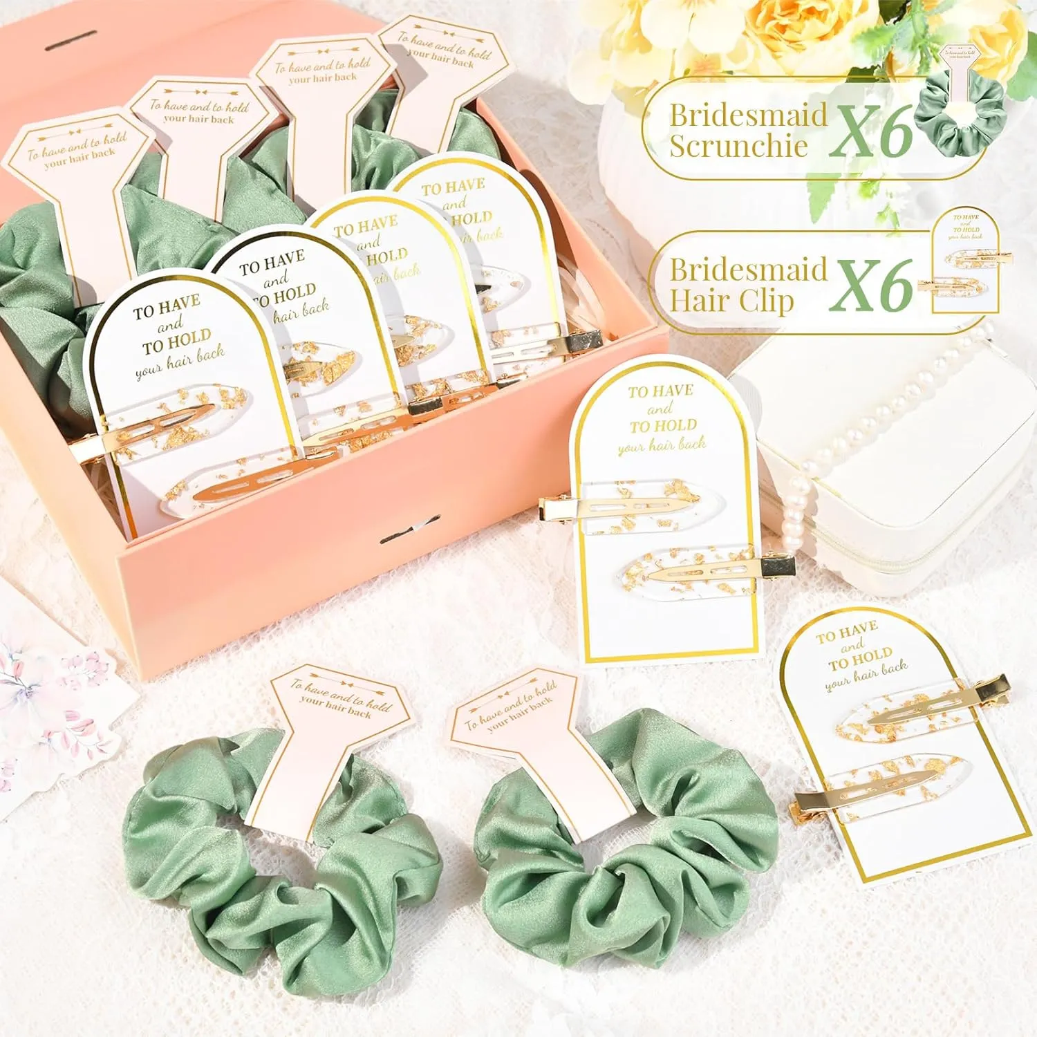 12 PCS Bridesmaid Proposal Gifts Bridesmaid Hair Clips Bridesmaid Scrunchies Bridal Shower Gifts Silk Satin Soft Hair Accessories Bridesmaid Wedding Favor Women Girls