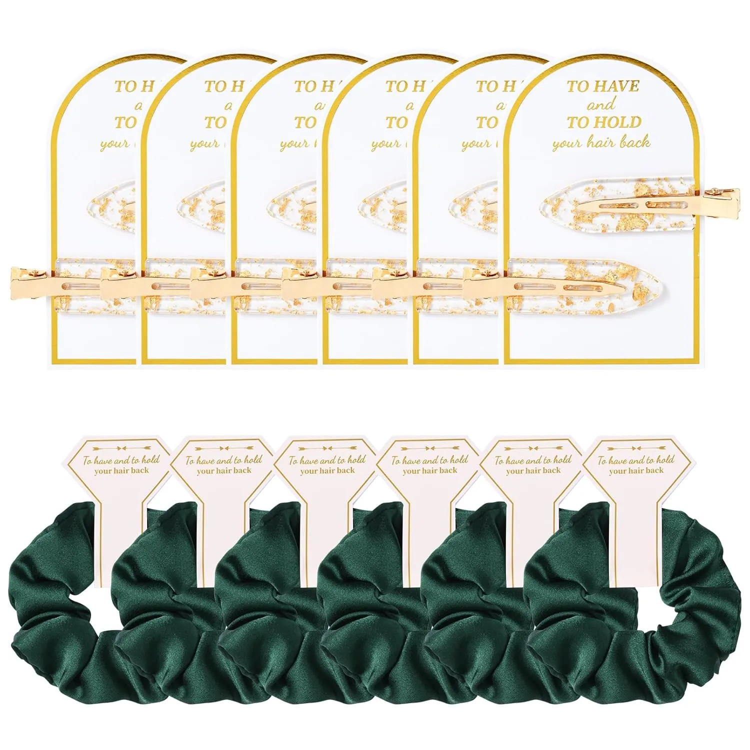 12 PCS Hair Accessories Bridesmaid Proposal Gifts, Including Gold Glitter Bridesmaid Hair Clips and Silk Satin Soft Bridesmaid Hair Scrunchies, Women's Wedding Favor