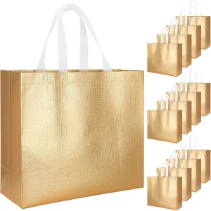 12 PCs Reusable Gift Totes, Glossy Finish with Handle, Non-woven, Foldable Bridesmaids Bags