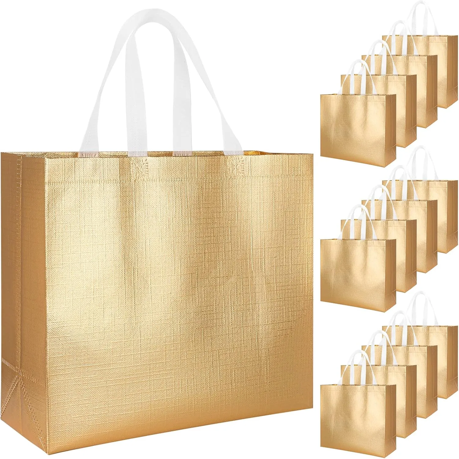 12 PCs Reusable Gift Totes, Glossy Finish with Handle, Non-woven, Foldable Bridesmaids Bags
