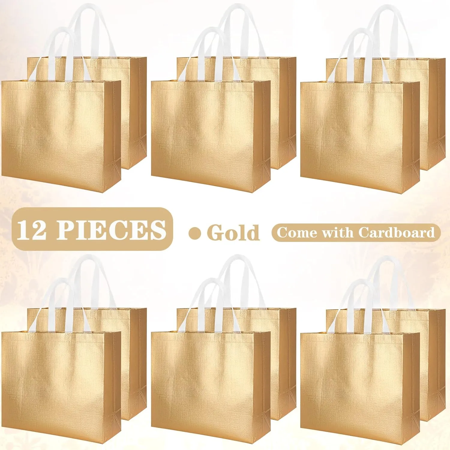 12 PCs Reusable Gift Totes, Glossy Finish with Handle, Non-woven, Foldable Bridesmaids Bags