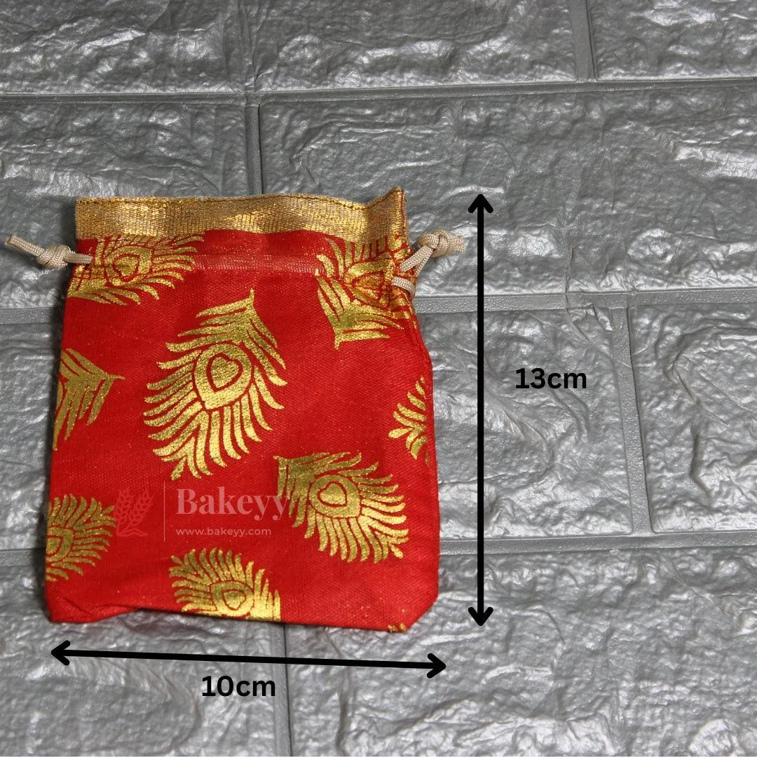 13x10cm| Red Cotton Silk Potli Bag | Perfect for Gifting - Jewellery, Small Items| Pack of 25