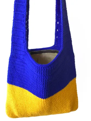 2 layers handmade zippered wool knitting bag pleasingly neat soft sturdy comfort elegance unique gift (  Blue Yellow)