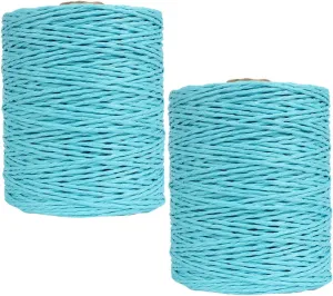 2 Pack of Natural Cotton Line Rayon Raffia Yarn Cotton Raffia Rope for Summer Sun Straw Hat Beach Bag DIY Hand Knitting Handbag 560-600 Meters/612-656 Yards