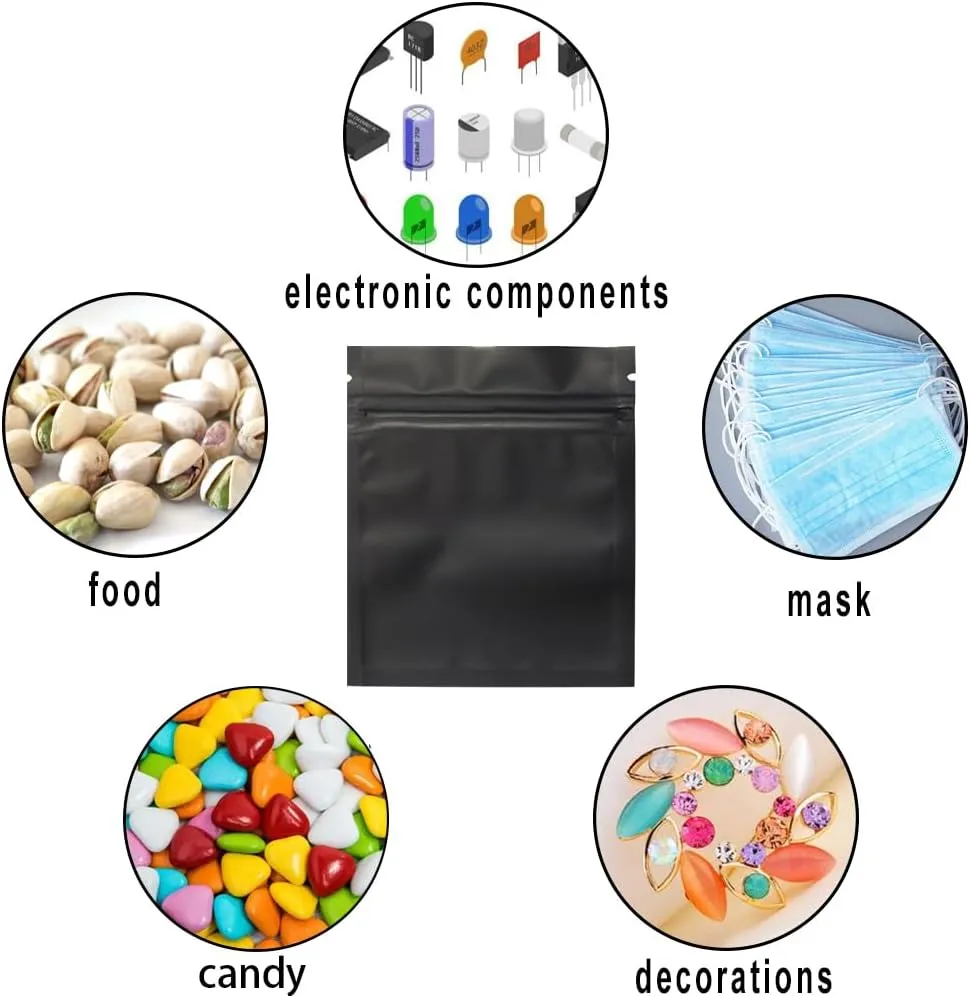 200 Pack Smell Proof Bags 3 x 4 Inch Resealable Mylar Bags Foil Pouch Bag Flat Bag Matte Black