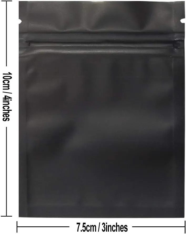 200 Pack Smell Proof Bags 3 x 4 Inch Resealable Mylar Bags Foil Pouch Bag Flat Bag Matte Black