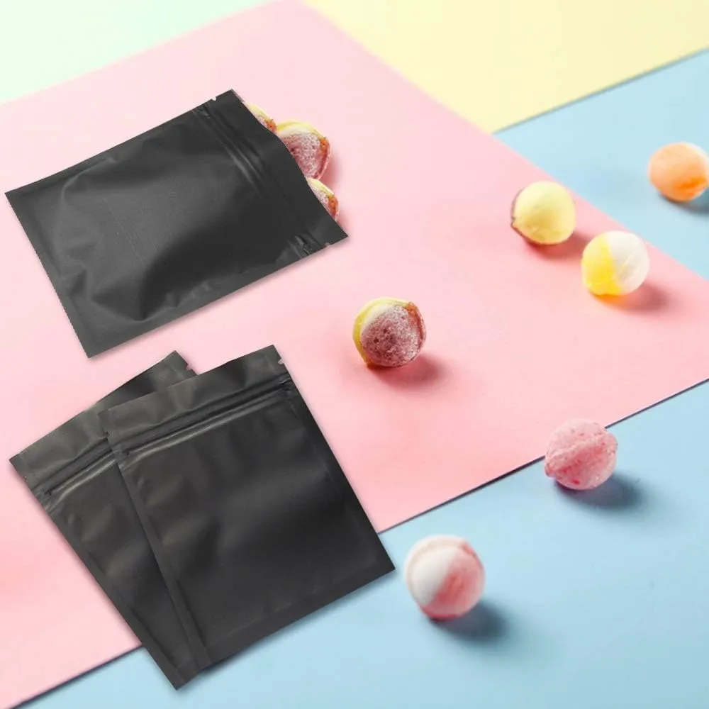 200 Pack Smell Proof Bags 3 x 4 Inch Resealable Mylar Bags Foil Pouch Bag Flat Bag Matte Black