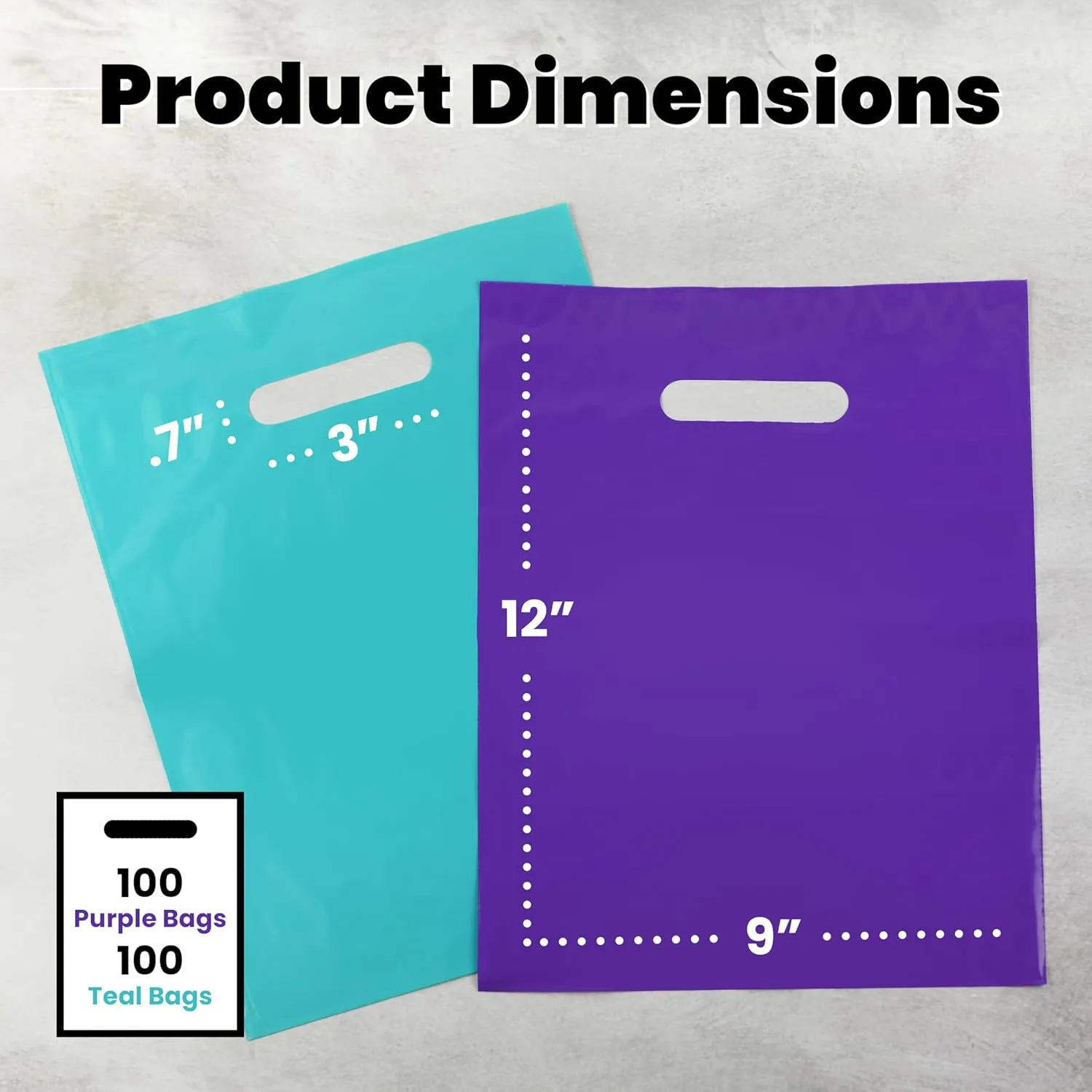 200 Teal and Purple Glossy Merchandise Bags, Shopping Bags, 9” X 12” with Die Cut Handle, No Gusset, 1.25 Mil.