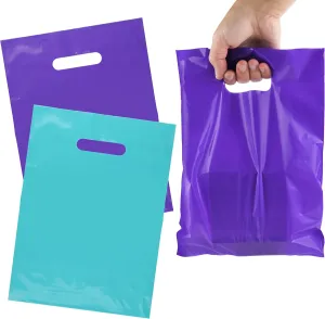 200 Teal and Purple Glossy Merchandise Bags, Shopping Bags, 9” X 12” with Die Cut Handle, No Gusset, 1.25 Mil.