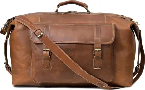 22 Inch Full Grain Genuine Leather Duffle Bag for Men Overnight Weekender Leather Bags for Travel Sports Gym Women Carry On Luggage for Traveling